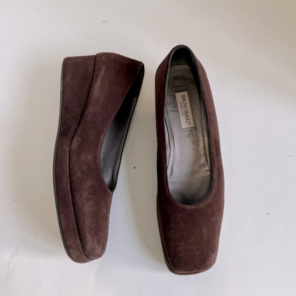 Bruno Magli Brown Suede Wedge Heels Size 7B